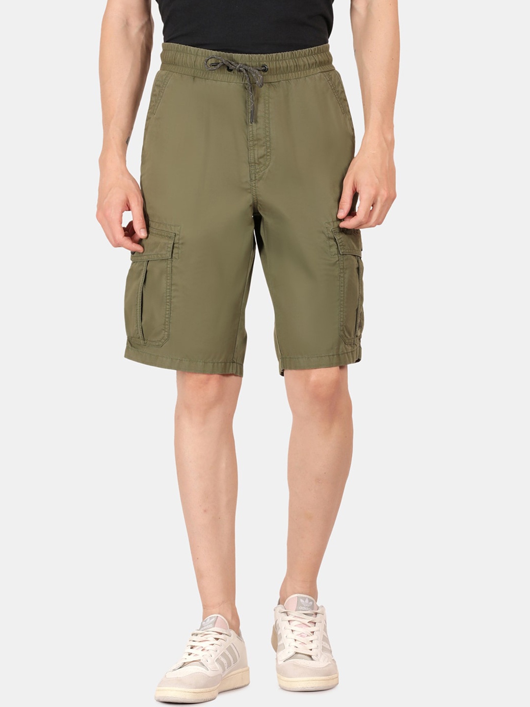 

t-base Men Mid-Rise Pure Cotton Cargo Shorts, Green