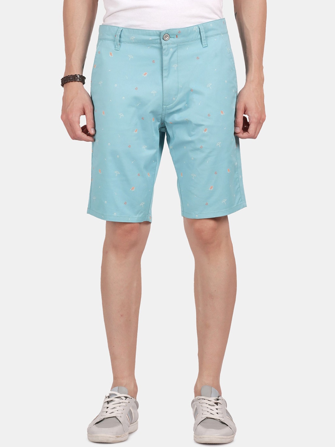 

t-base Men Conversational Printed Mid-Rise Shorts, Blue