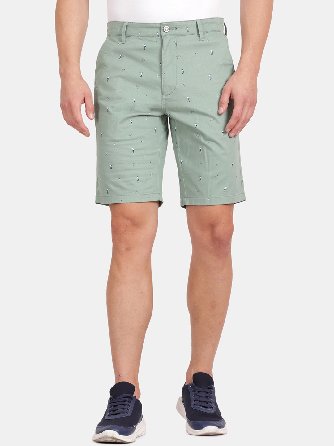 

t-base Men Conversational Printed Mid-Rise Shorts, Green