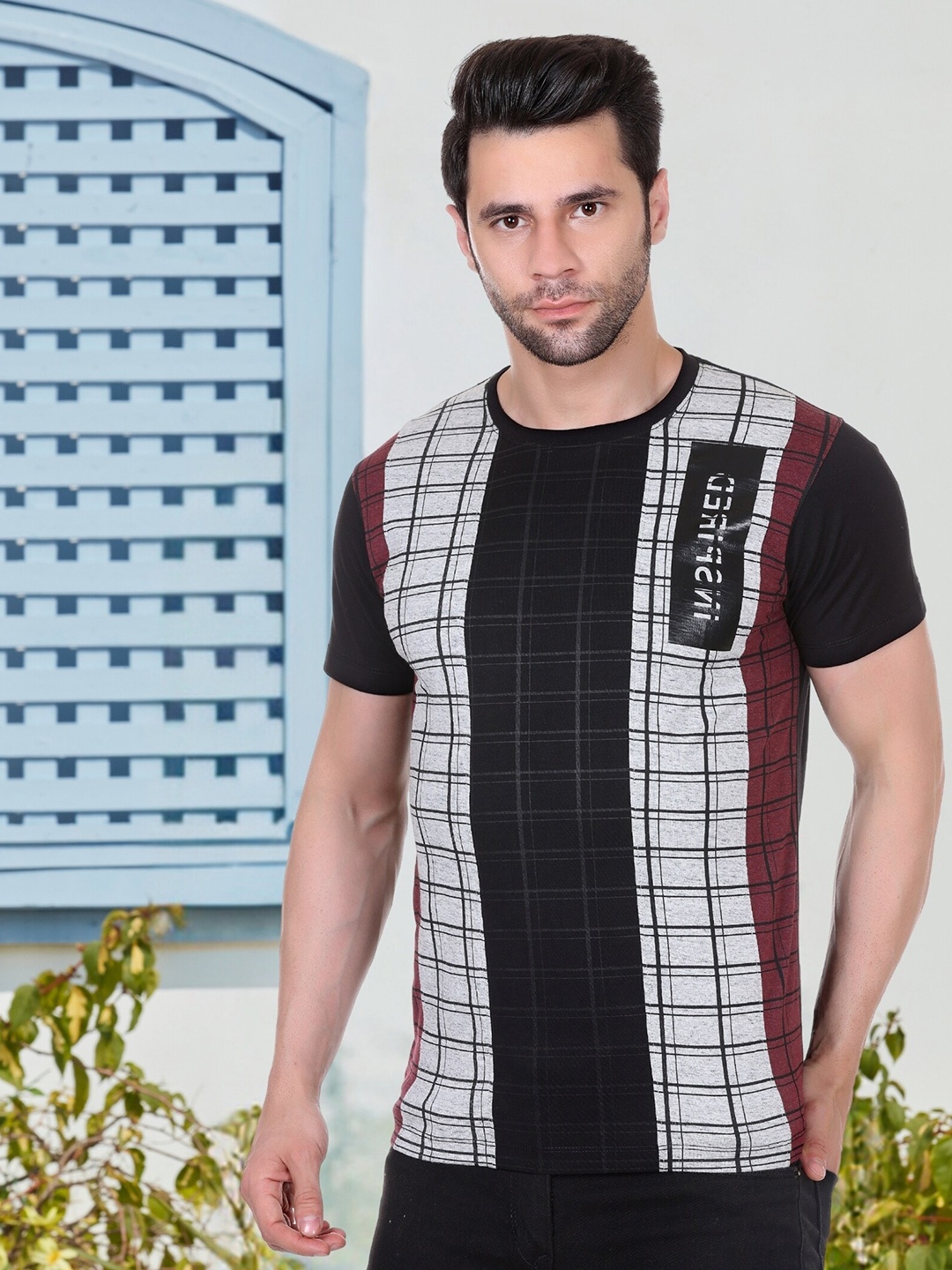 

AXMANN Checked Cotton T-shirt, Black