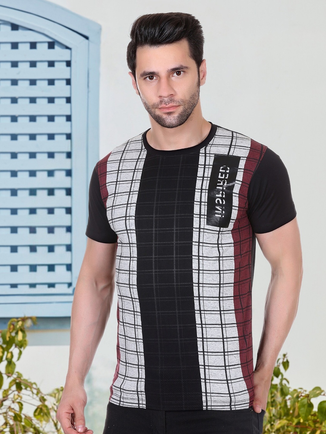 

AXMANN Checked Cotton T-shirt, Black