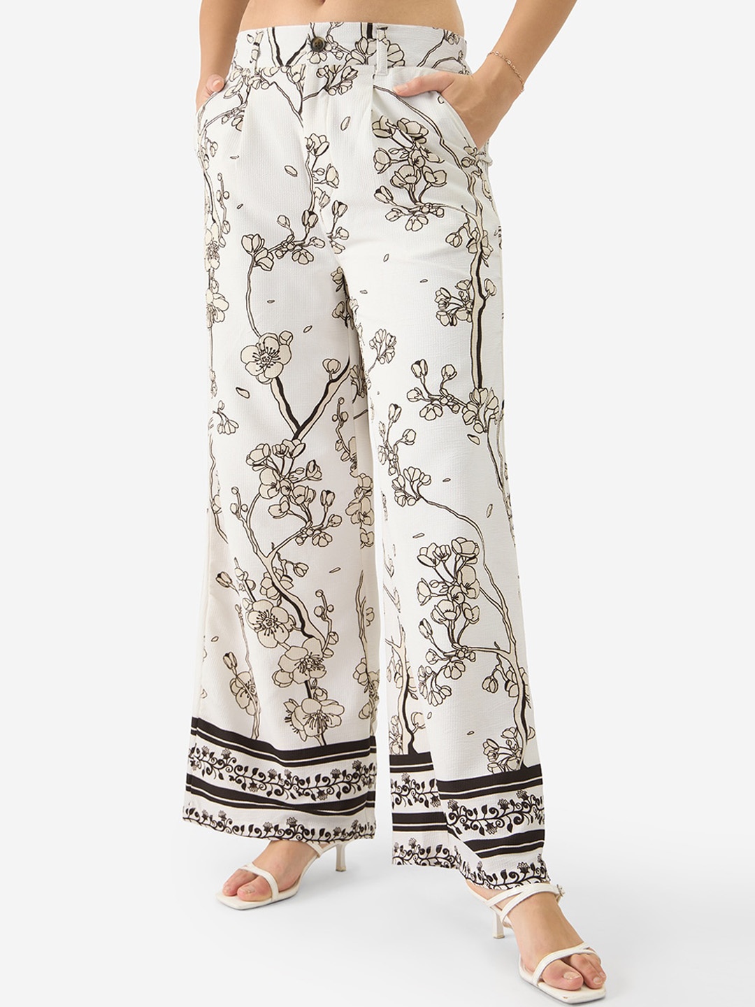 

The Souled Store Women White Floral Printed Flared Culottes Trousers
