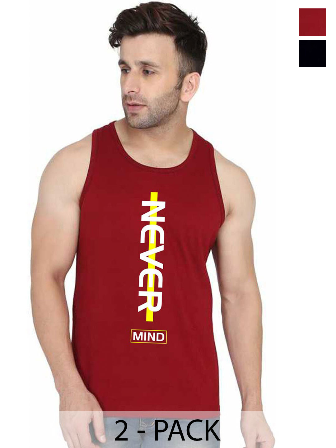 

SLOWLORIS Pack Of 2 Printed Bio-Wash Gym Vest, Black