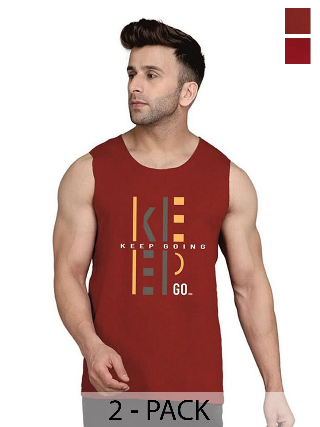 

SLOWLORIS Pack Of 2 Printed Bio-Wash Gym Vest, Maroon