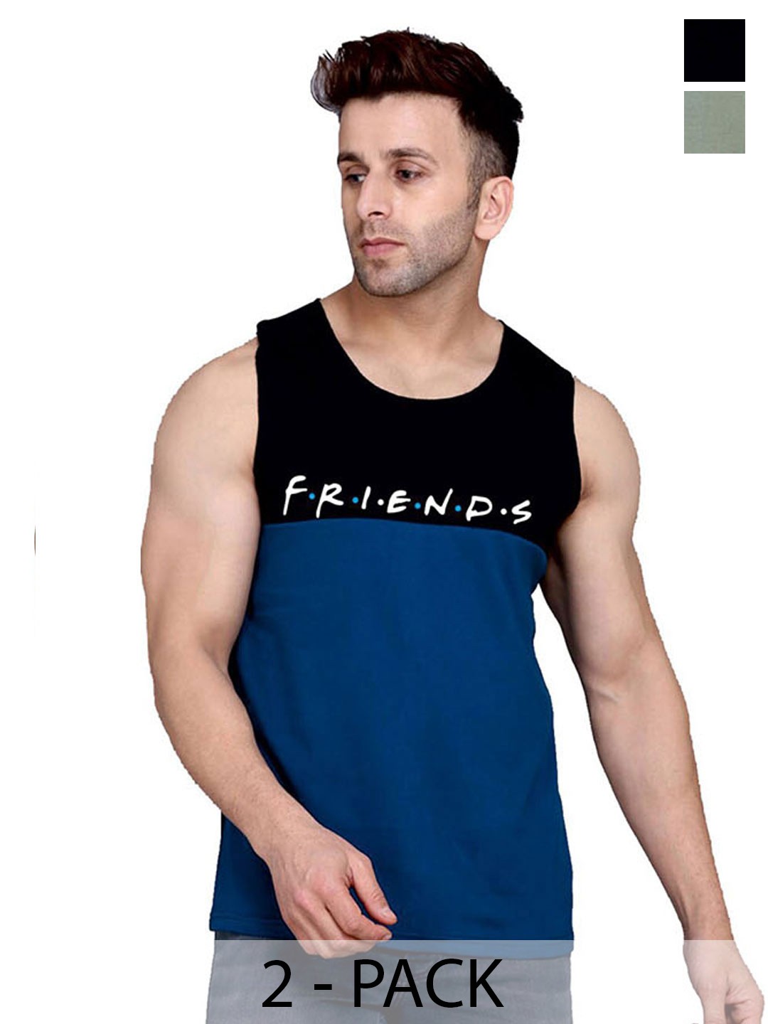 

SLOWLORIS Pack Of 2 Printed Bio-Wash Gym Vest, Green