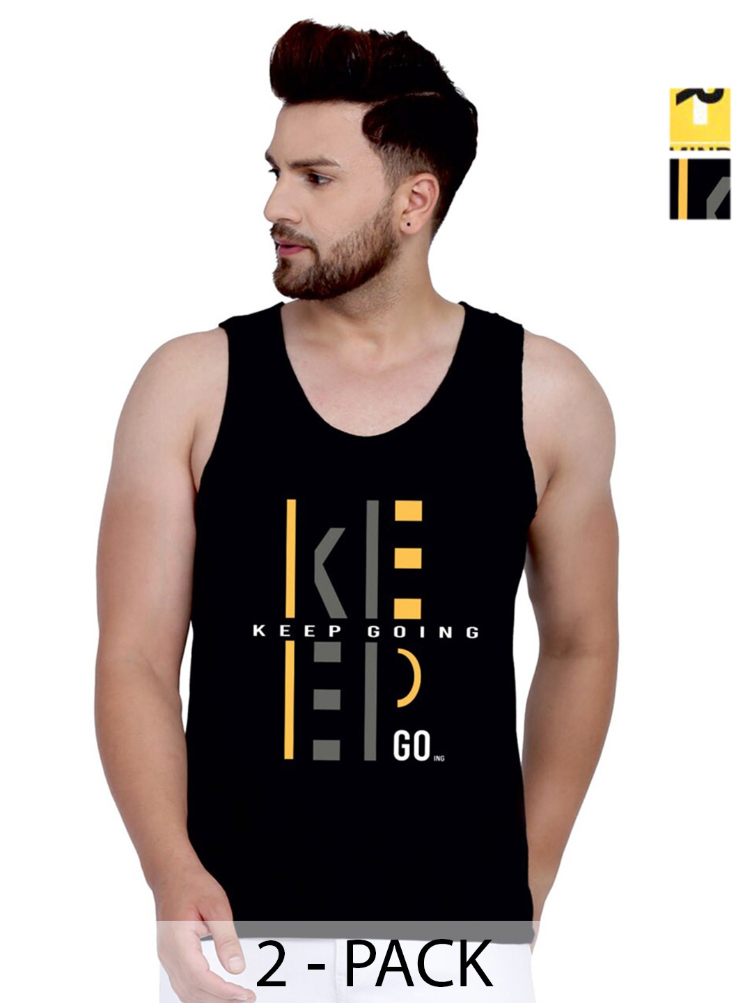 

SLOWLORIS Pack Of 2 Printed Bio-Wash Gym Vest, Black
