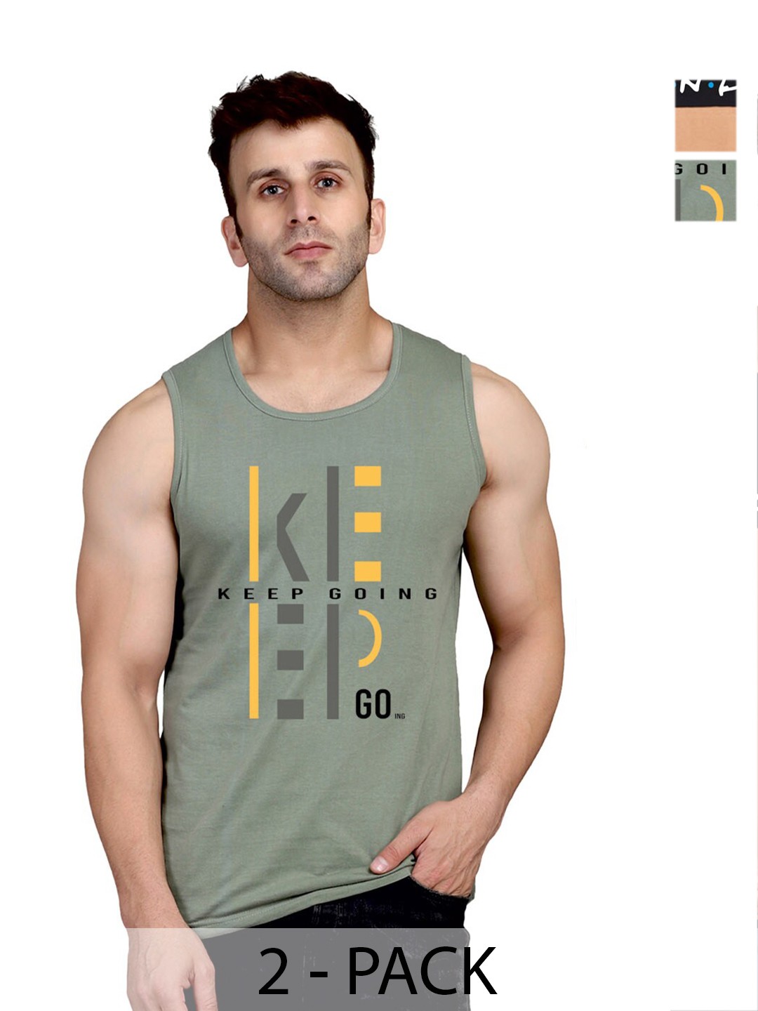 

SLOWLORIS Pack Of 2 Printed Bio-Wash Gym Vest, Green