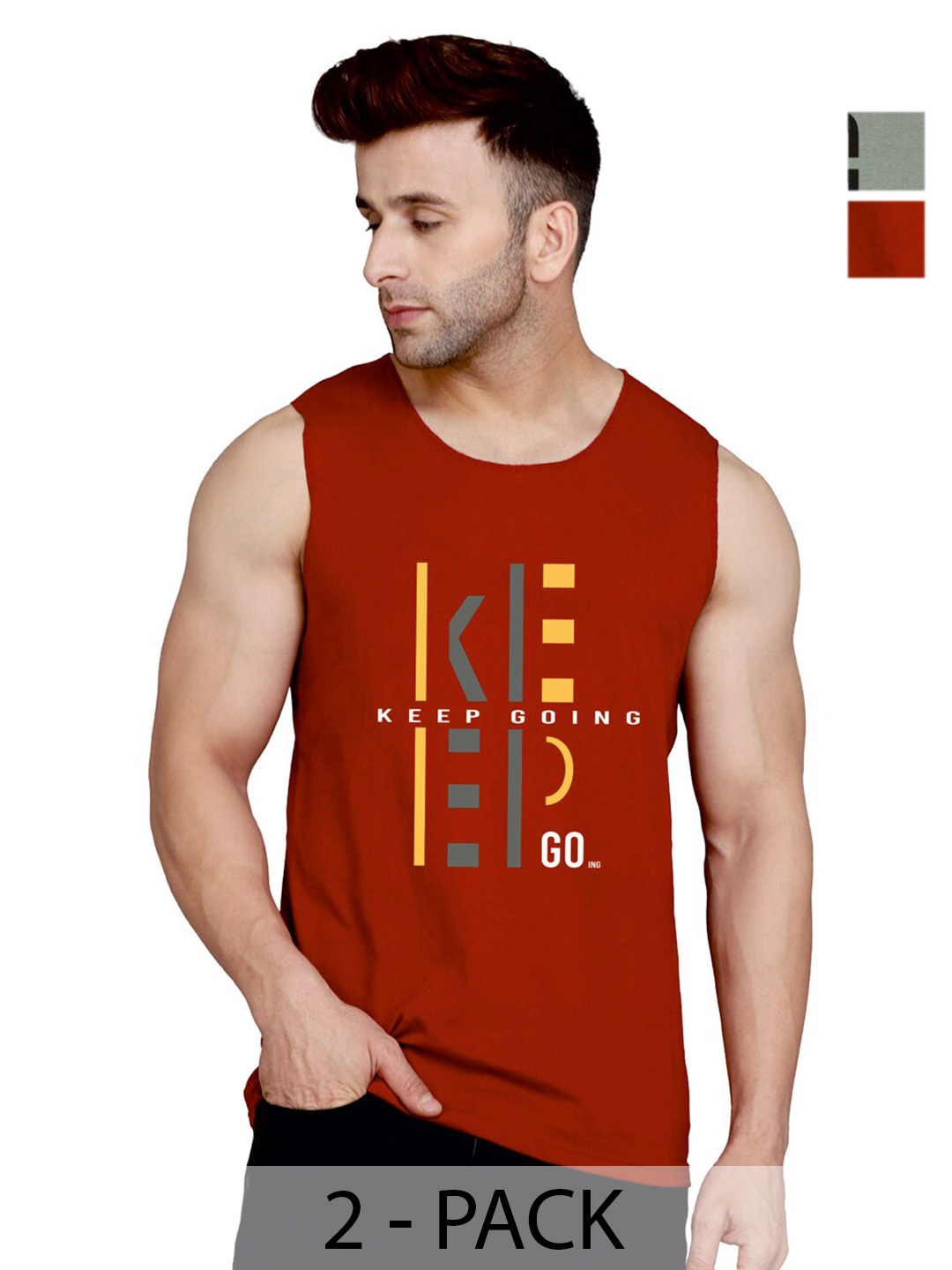 

SLOWLORIS Pack Of 2 Printed Bio-Wash Gym Vest, Maroon