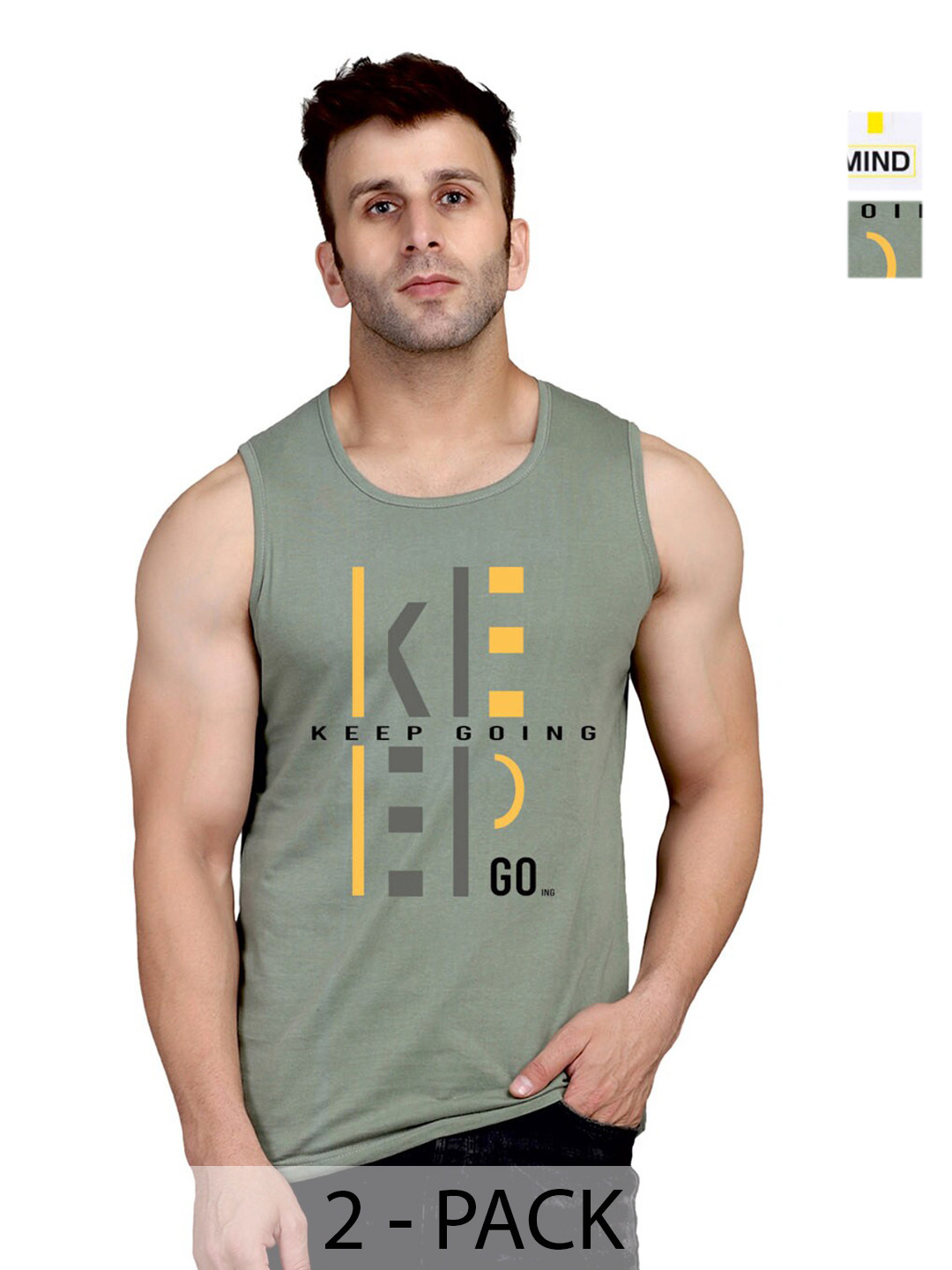 

SLOWLORIS Pack Of 2 Typography Printed Innerwear Vests, Green