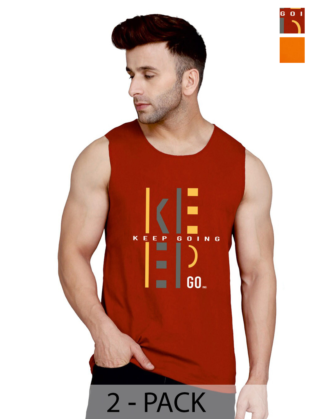 

SLOWLORIS Pack Of 2 Printed Bio-Wash Gym Vest, Maroon