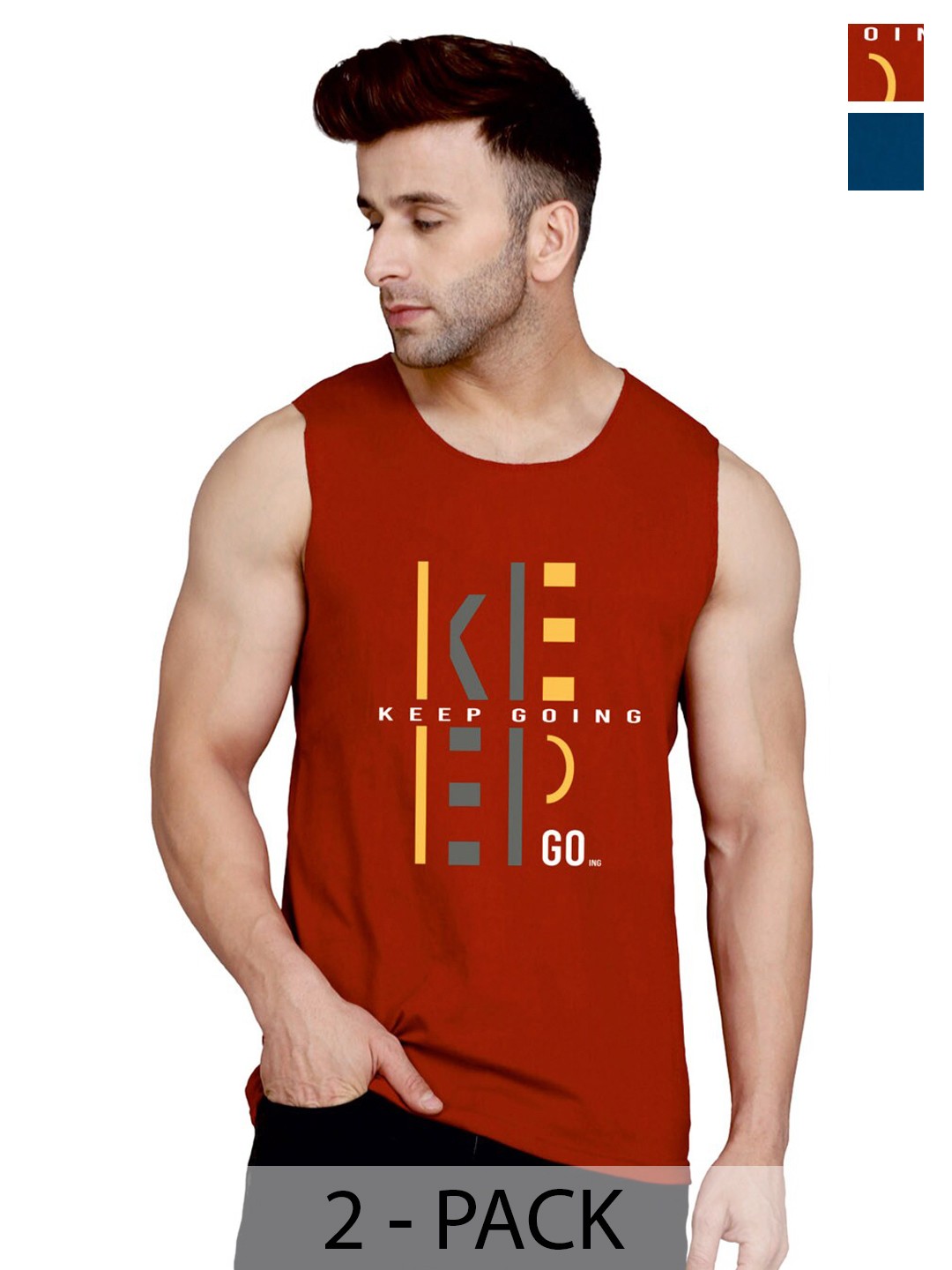 SLOWLORIS Pack Of 2 Printed Bio-Wash Gym Vest, Maroon