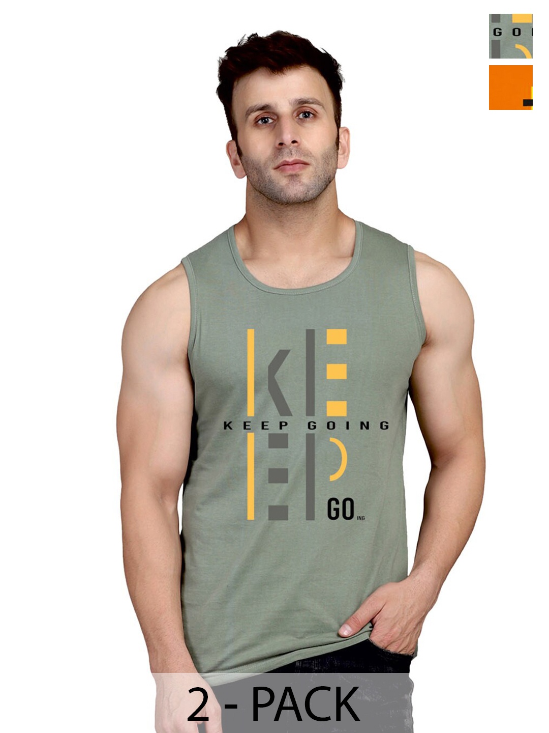 

SLOWLORIS Pack Of 2 Printed Bio-Wash Gym Vest, Green