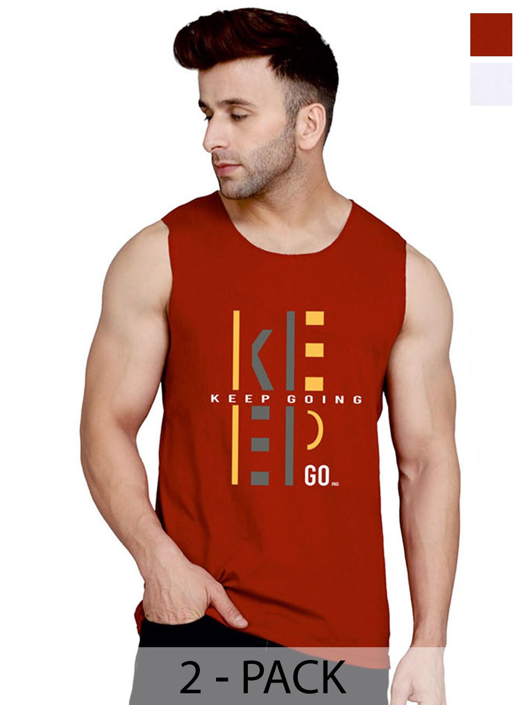 

SLOWLORIS Pack Of 2 Typography Printed Bio-Wash Innerwear Vest, Maroon