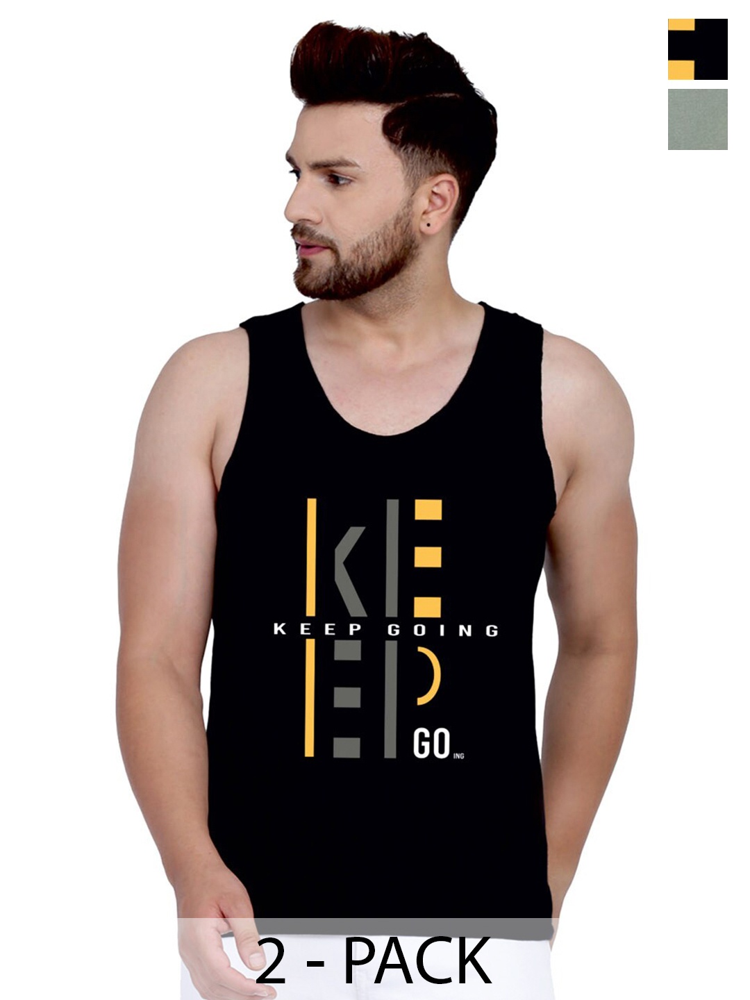 

SLOWLORIS Pack Of 2 Typography Printed Bio-Wash Innerwear Vest, Black