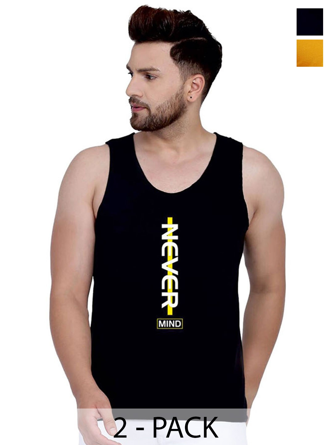 

SLOWLORIS Pack Of 2 Printed Bio-Wash Gym Vest, Mustard