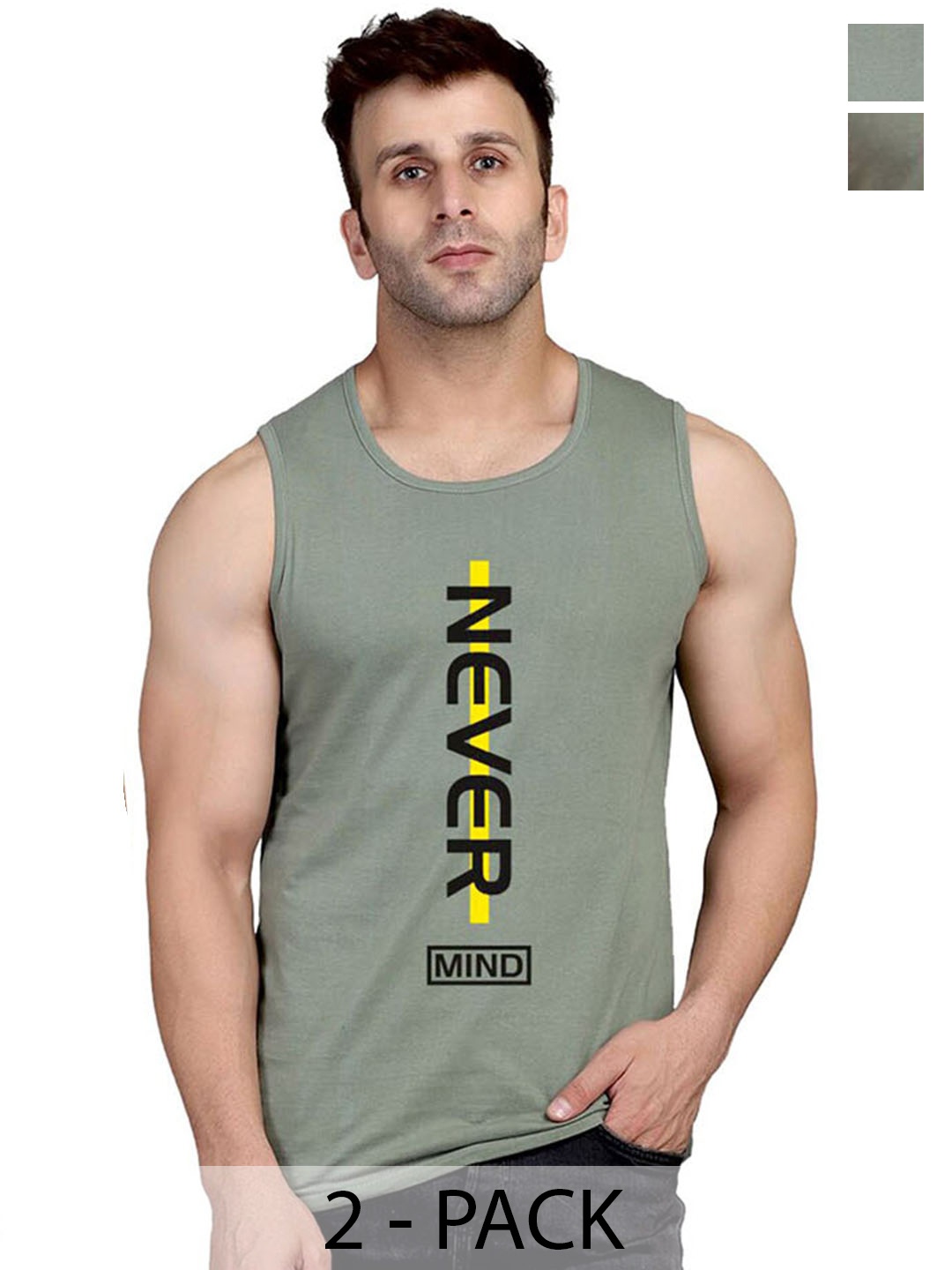 SLOWLORIS Pack Of 2 Printed Bio-Wash Gym Vest, Green