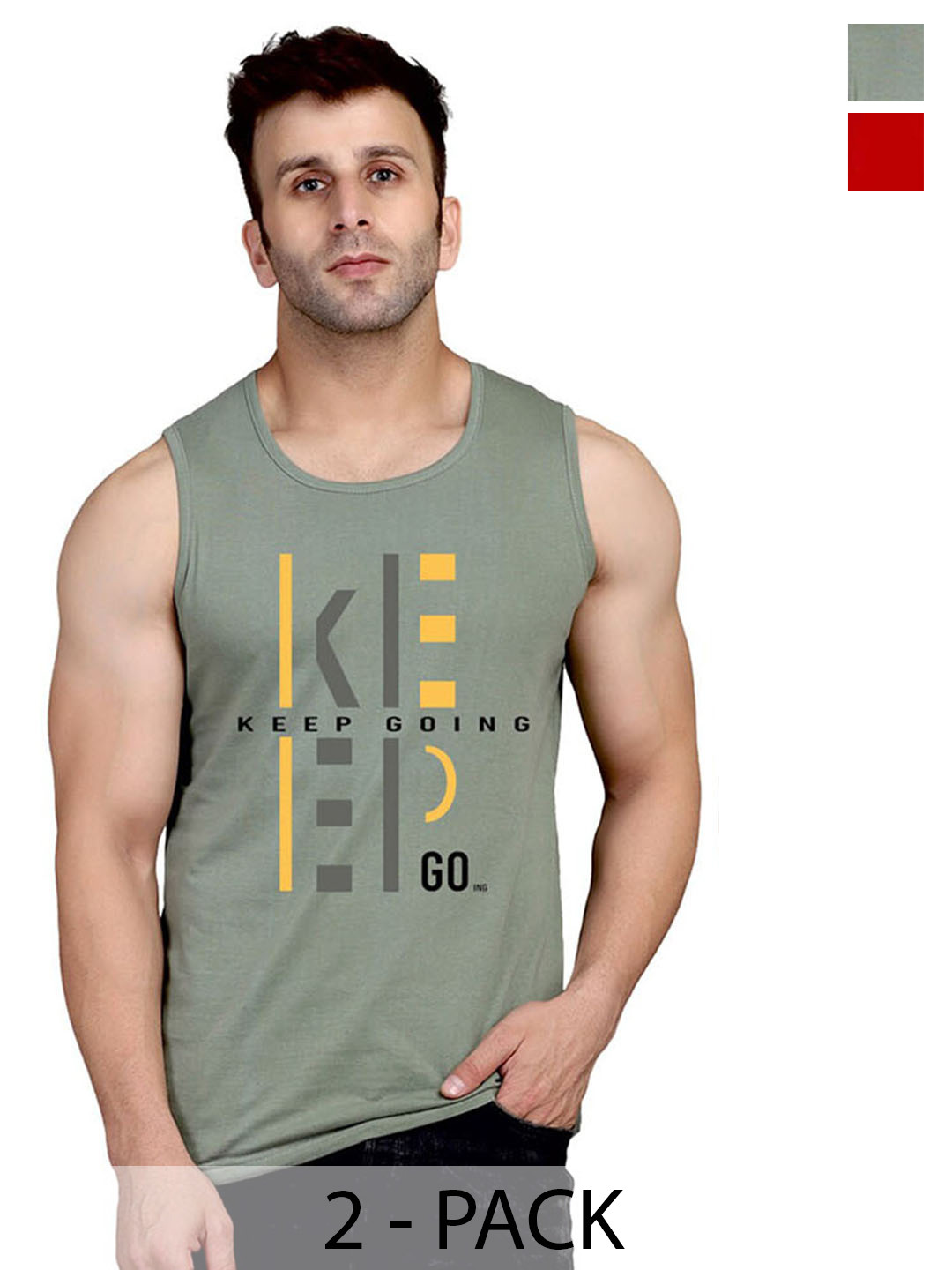 

SLOWLORIS Pack Of 2 Printed Bio-Wash Gym Vest, Green