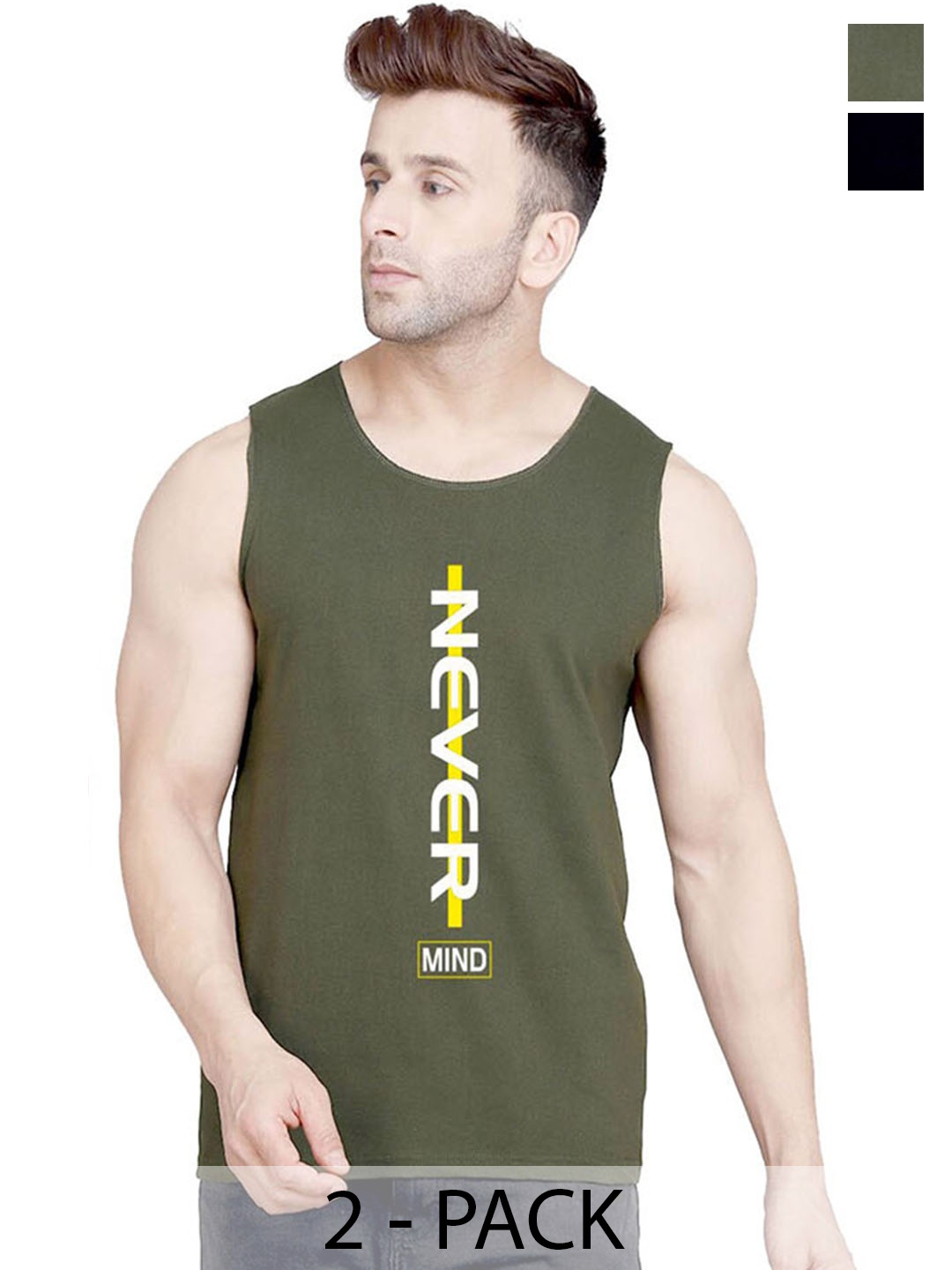 SLOWLORIS Pack Of 2 Printed Bio-Wash Gym Vest, Black