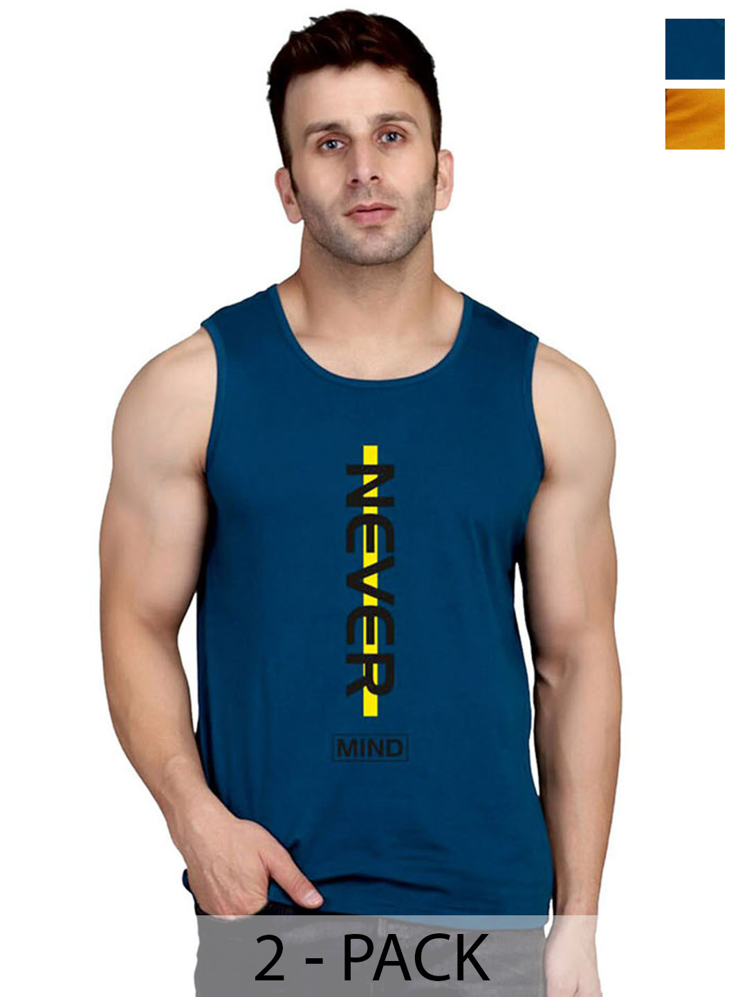 

SLOWLORIS Pack Of 2 Printed Bio-Wash Gym Vest, Mustard