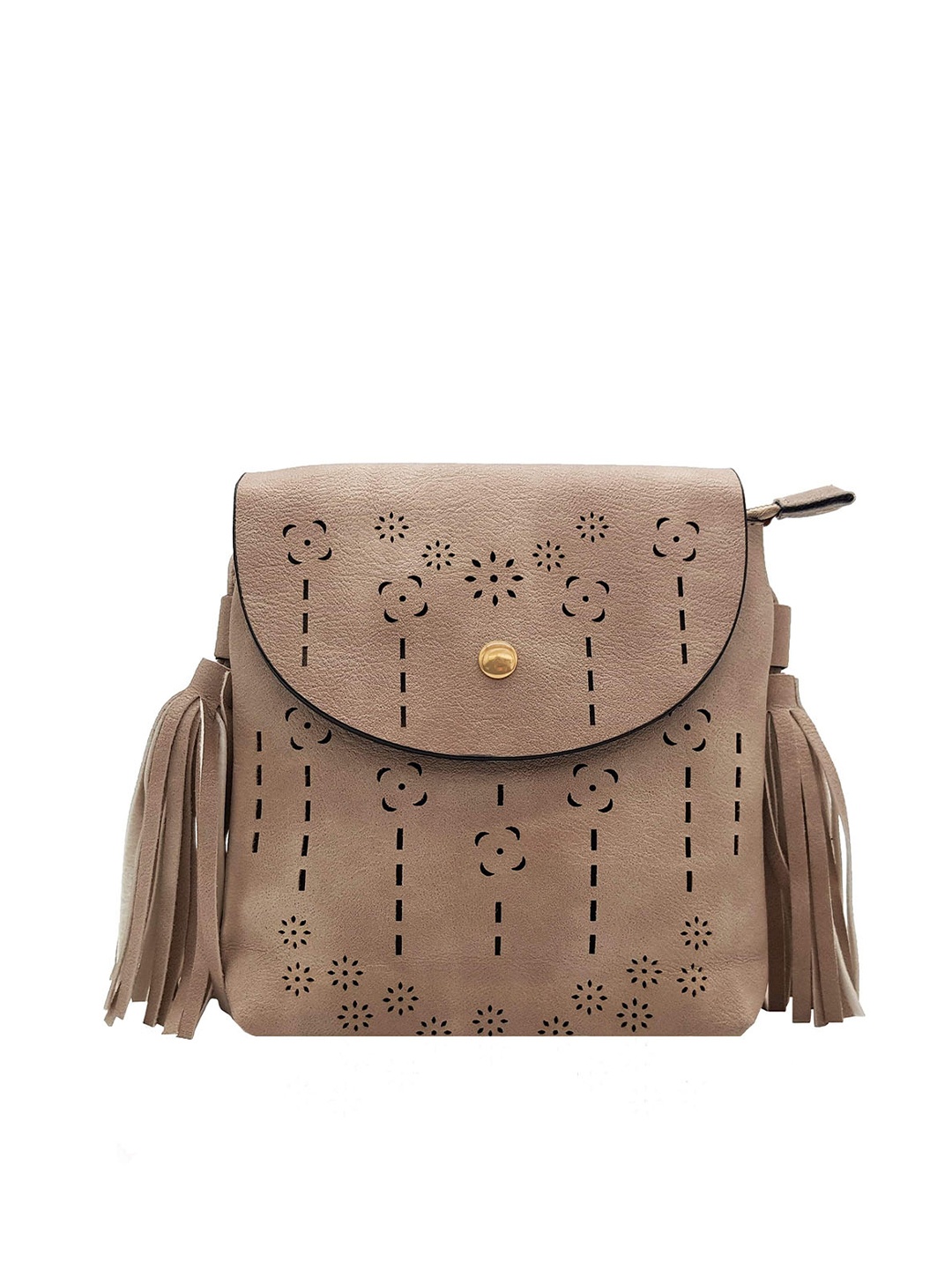 

JENNA Structured Sling Bag with Cut Work, Brown