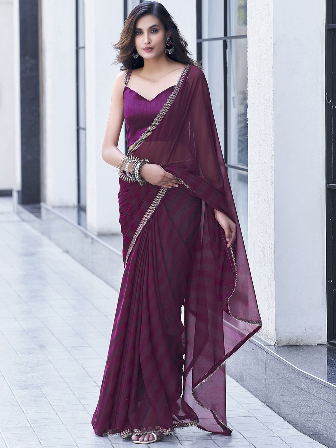 

Mitera Printed Gotta Patti Leheriya Saree, Purple