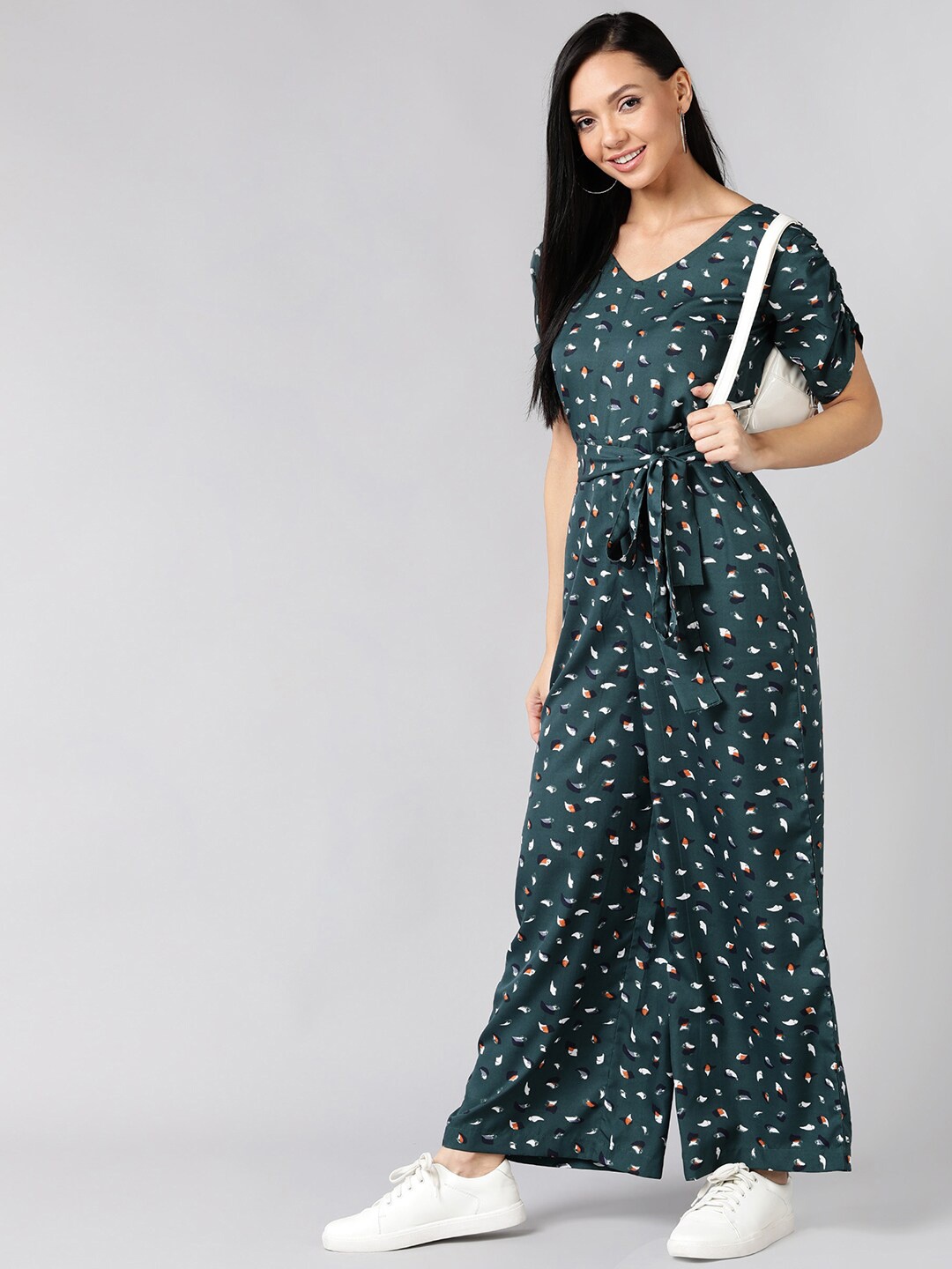 

Fashfun Conversational Printed V-Neck Basic Jumpsuit, Green