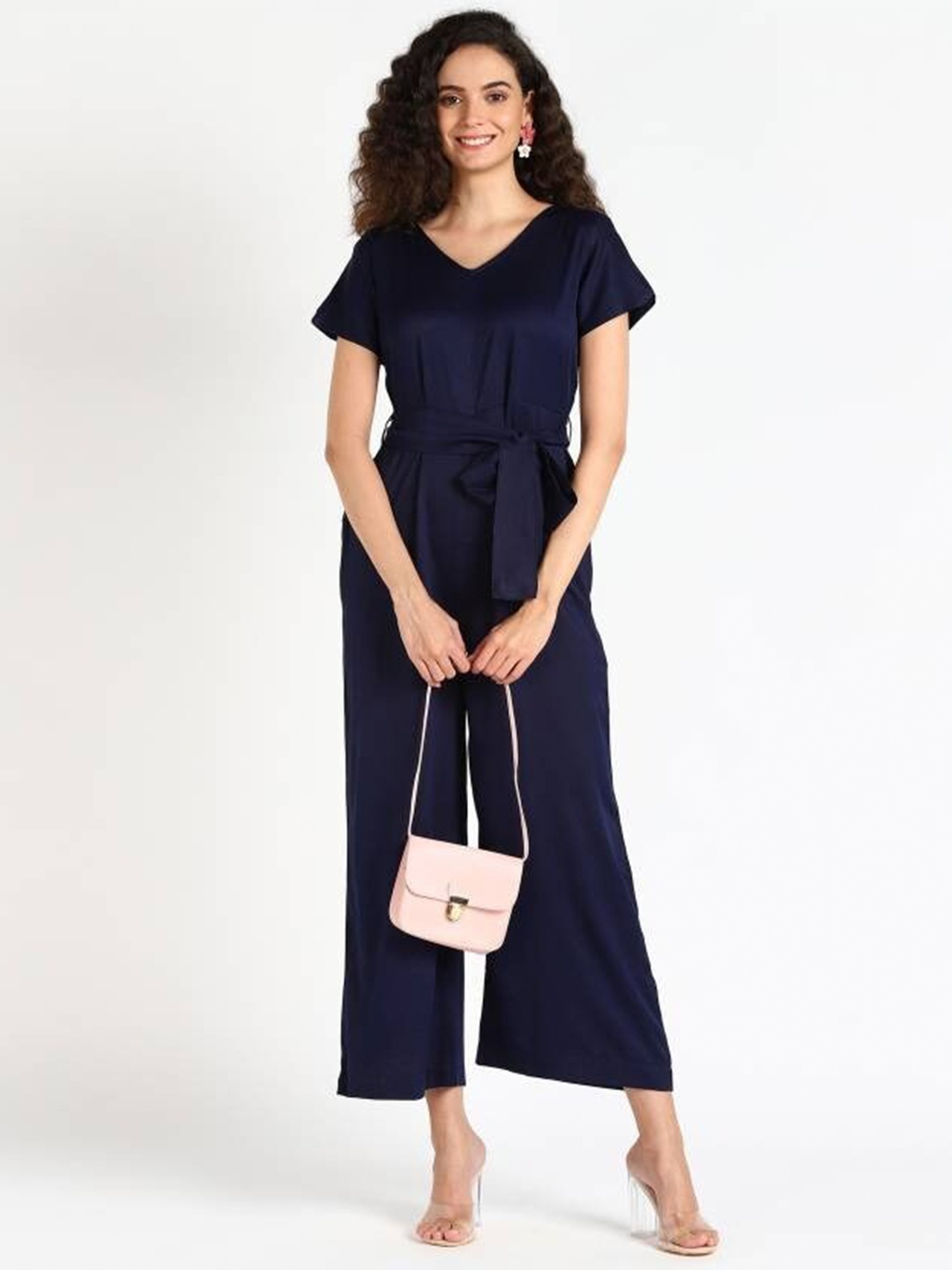 

Fashfun V-Neck Belted Basic Jumpsuit, Navy blue