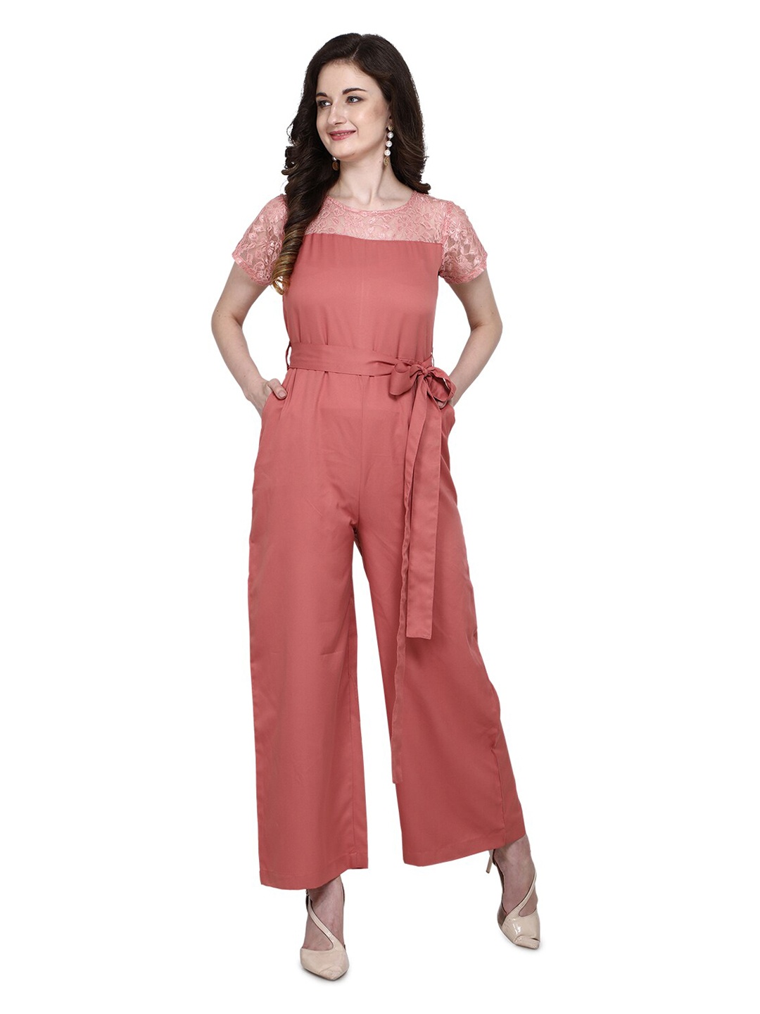 

Fashfun Lace Insert Basic Jumpsuit, Pink