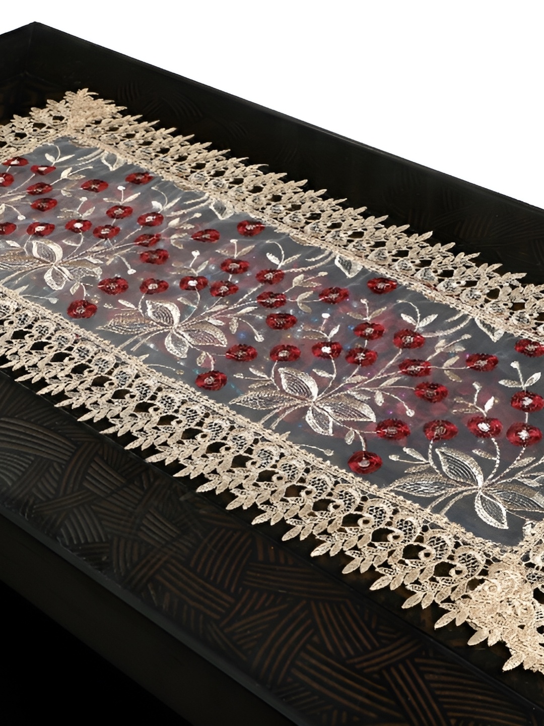 

MONKDECOR Maroon Embroidered Table Runner