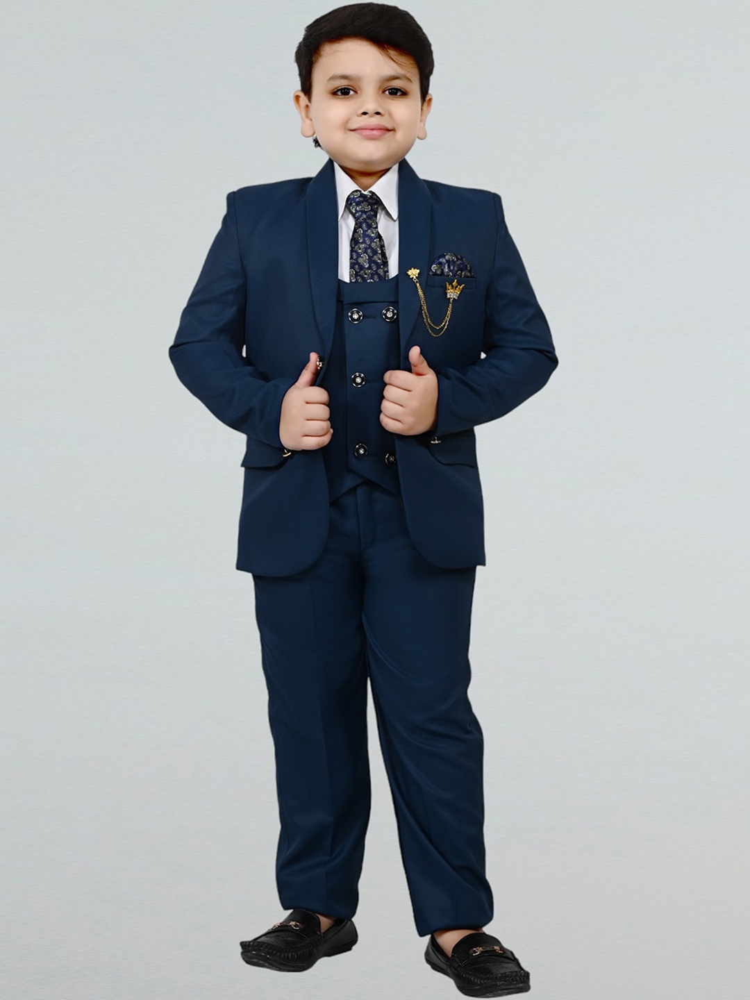 

BT DEZINES Boys Five Piece Single Breasted Suit Set, Teal