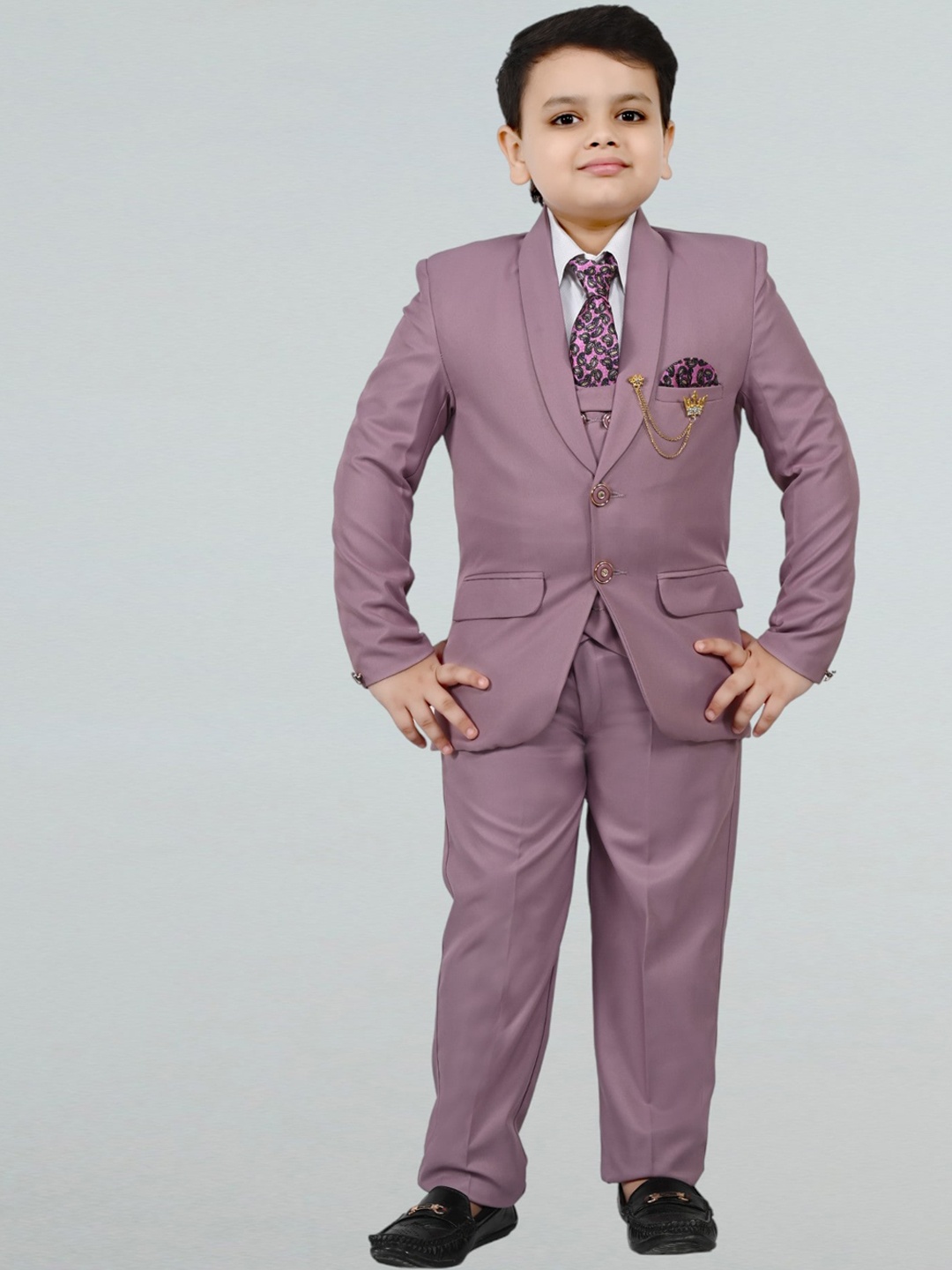 

BT DEZINES Boys Single-Breasted Five-Piece Party Suits, Purple