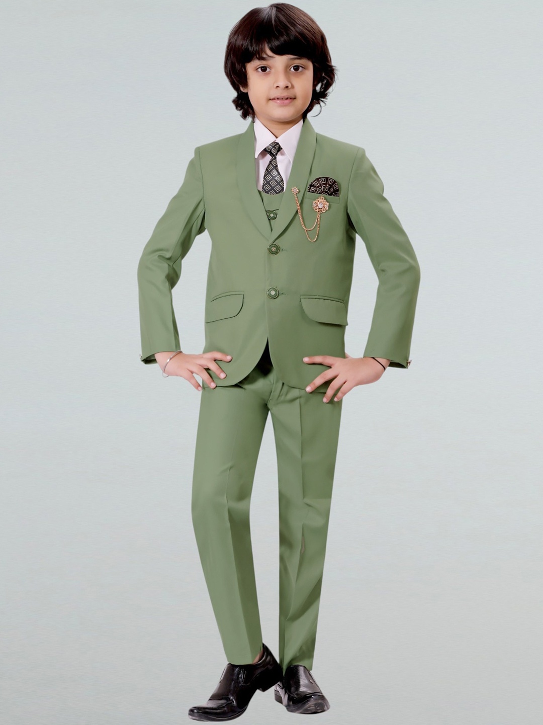 

BT DEZINES Boys Single Breasted Five Piece Party Suit, Fluorescent green