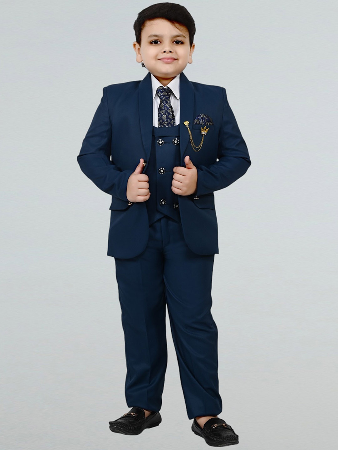 

BT DEZINES Boys Single-Breasted Five-Piece Party Suits, Navy blue