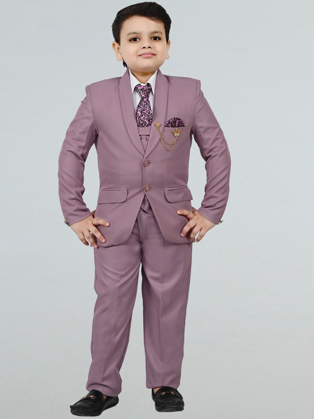 

BT DEZINES Boys Single Breasted Five Piece Party Suit, Purple