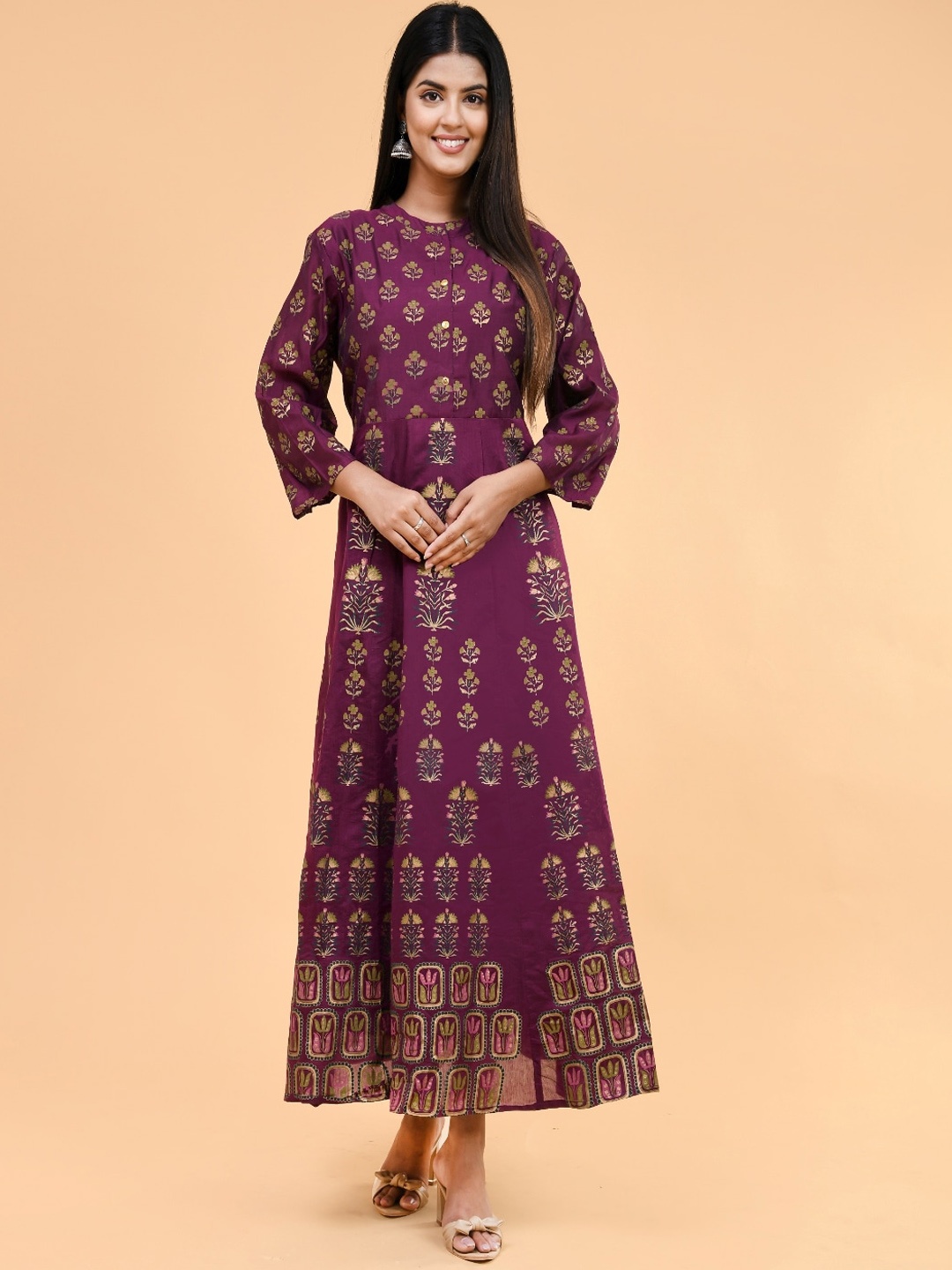 

Aspriya Ethnic Motifs Printed Fit & Flare Ethnic Dress, Violet