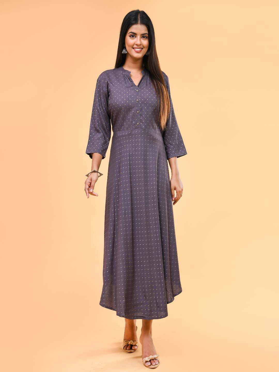 

Aspriya Geometric Woven Design Dobby A-Line Kurta, Grey