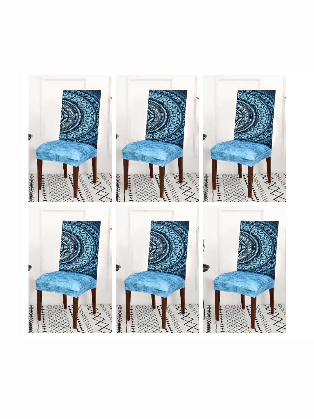 

ohello 6 Pieces Blue Printed Elasticated Fitted Chair Covers