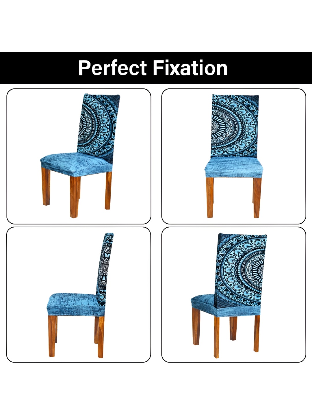 

ohello 4 Pieces Blue Printed Elasticated Fitted Chair Covers