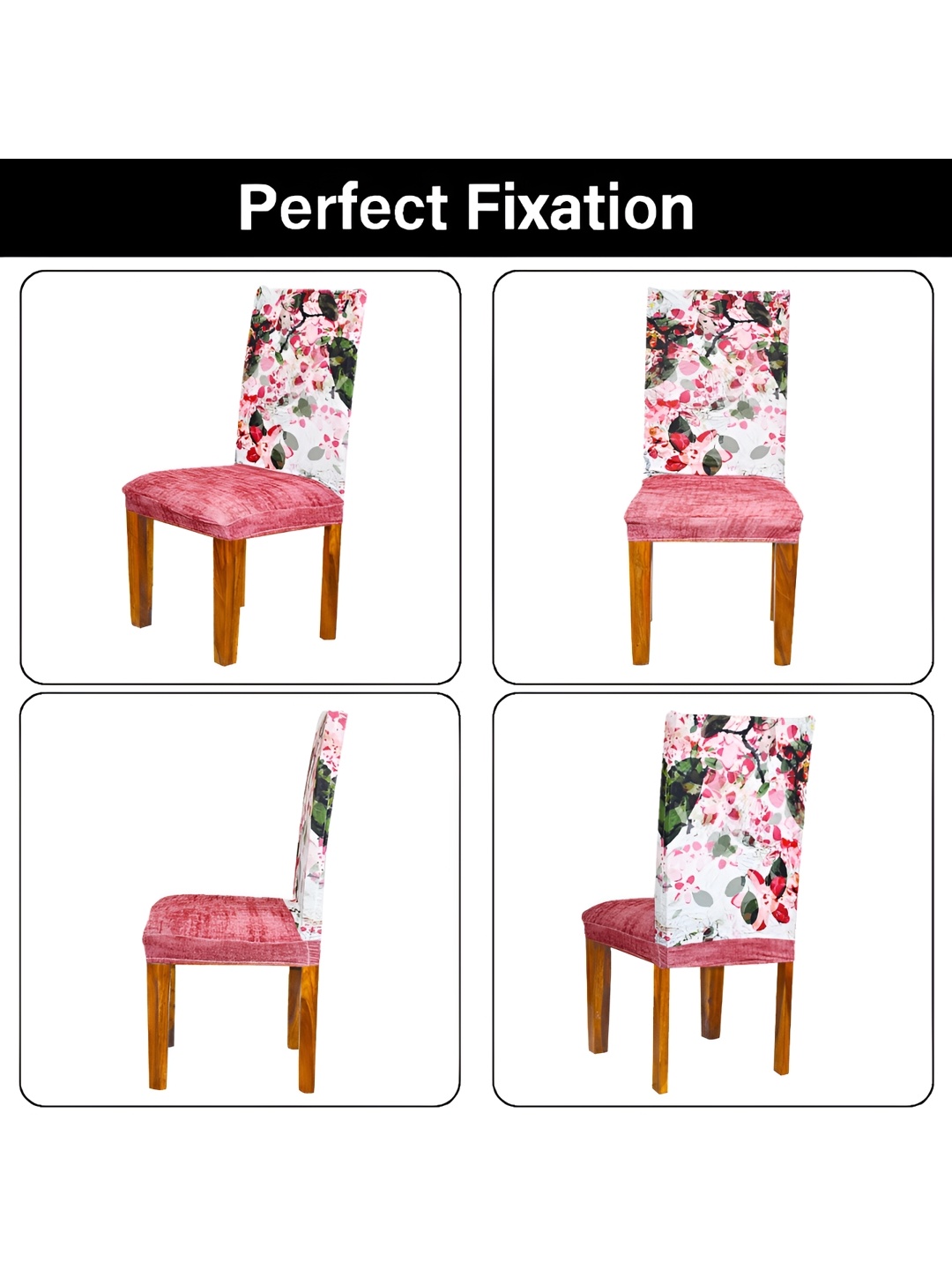 

ohello 4 Pieces Pink Printed Breathable Elasticated Fitted Chair Covers