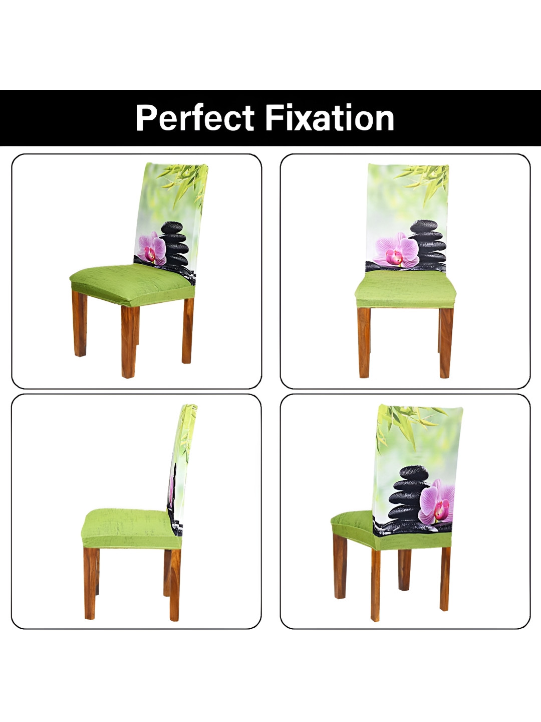 

ohello 4 Pieces Green Printed Elasticated Fitted Chair Covers