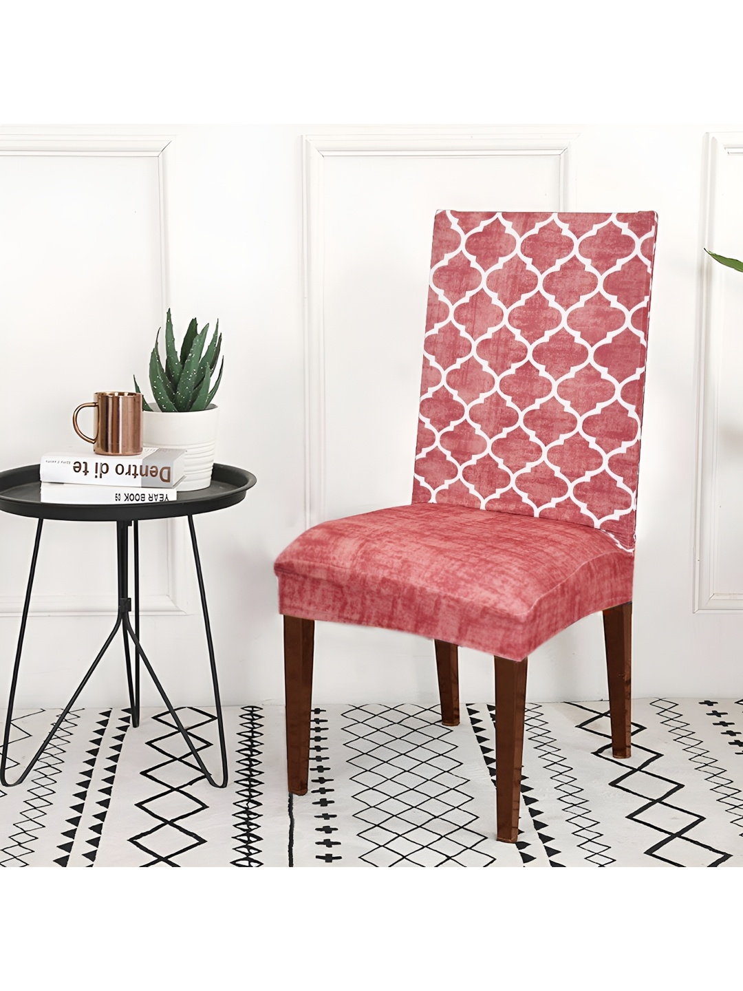 

ohello 6 Pieces Red Printed Elasticated Fitted Chair Covers