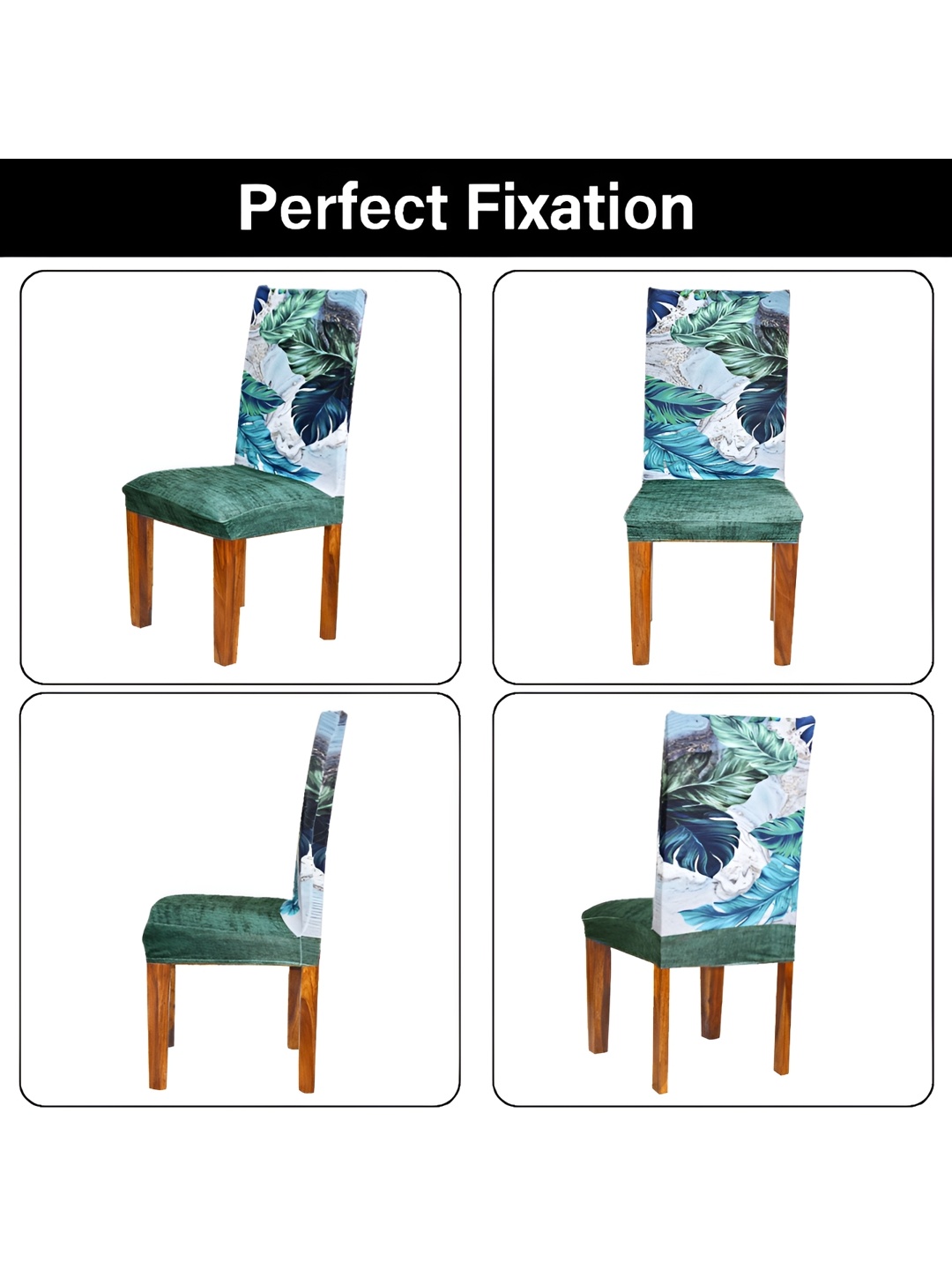 

ohello 4 Pieces Green Printed Breathable Elasticated Fitted Chair Covers