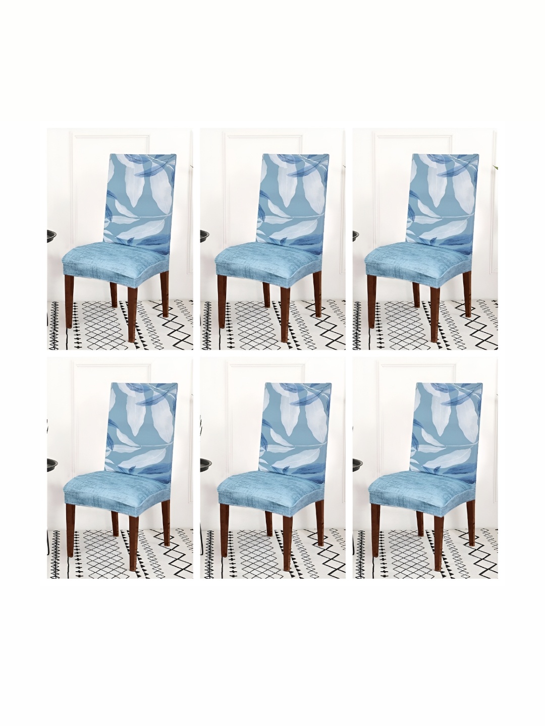 

ohello 6 Pieces Blue Printed Elasticated Fitted Chair Covers