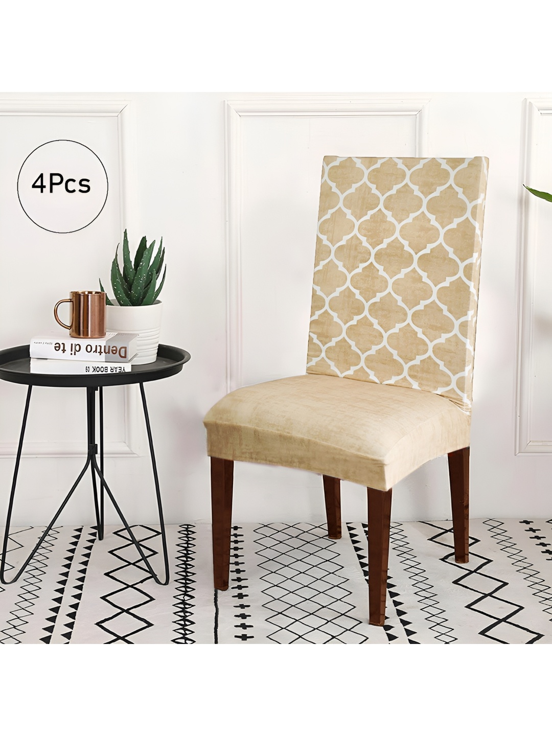 

ohello Beige 4 Pieces Printed Breathable Elasticated Fitted Chair Covers