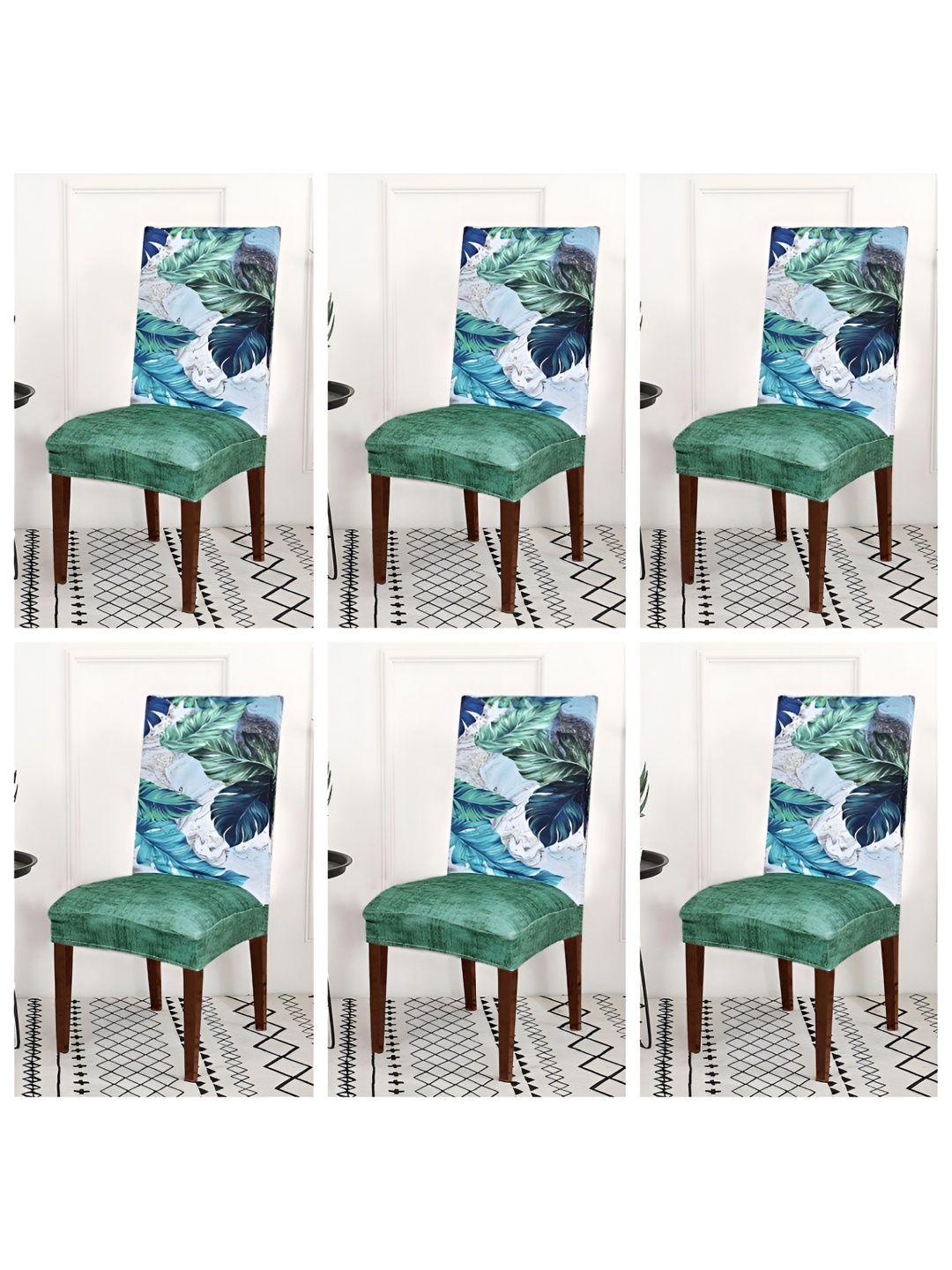 

ohello Green 6 Pieces Printed Breathable Elasticated Fitted Chair Covers