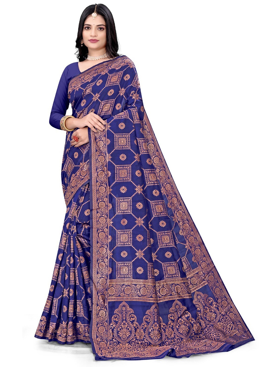 

ZEEPKART Ethnic Motifs Woven Design Saree, Blue