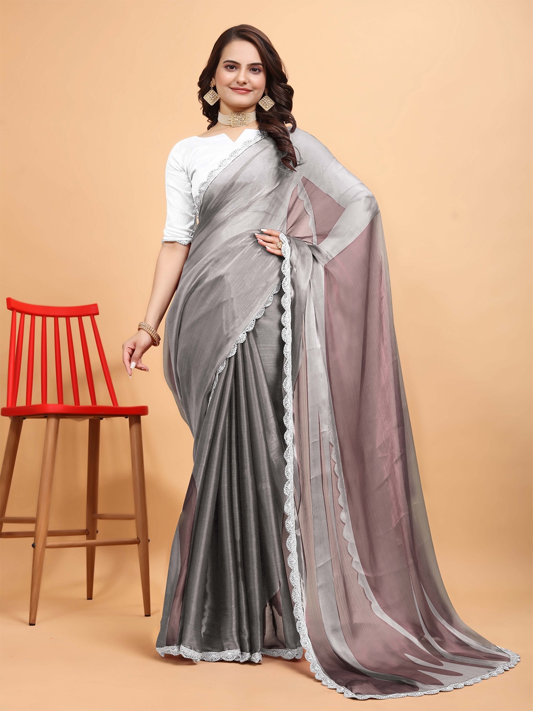 

Celeb Styles Pure Chiffon Bordered Saree, Grey
