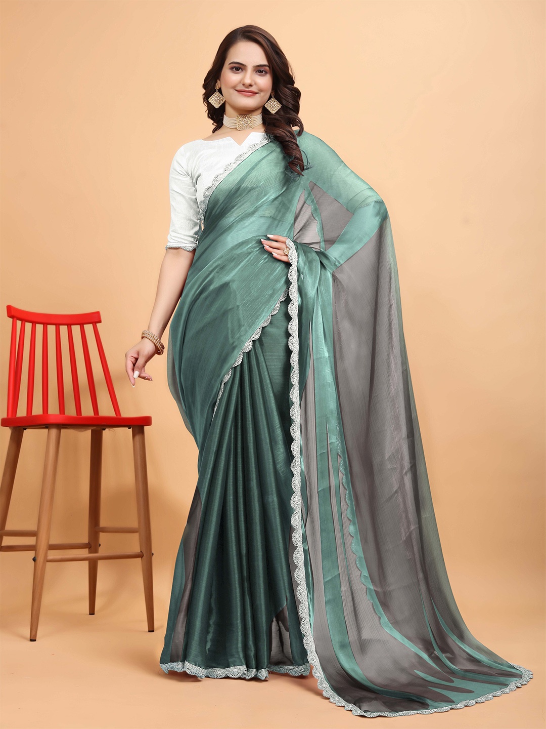 

Celeb Styles Pure Chiffon Bordered Saree, Green