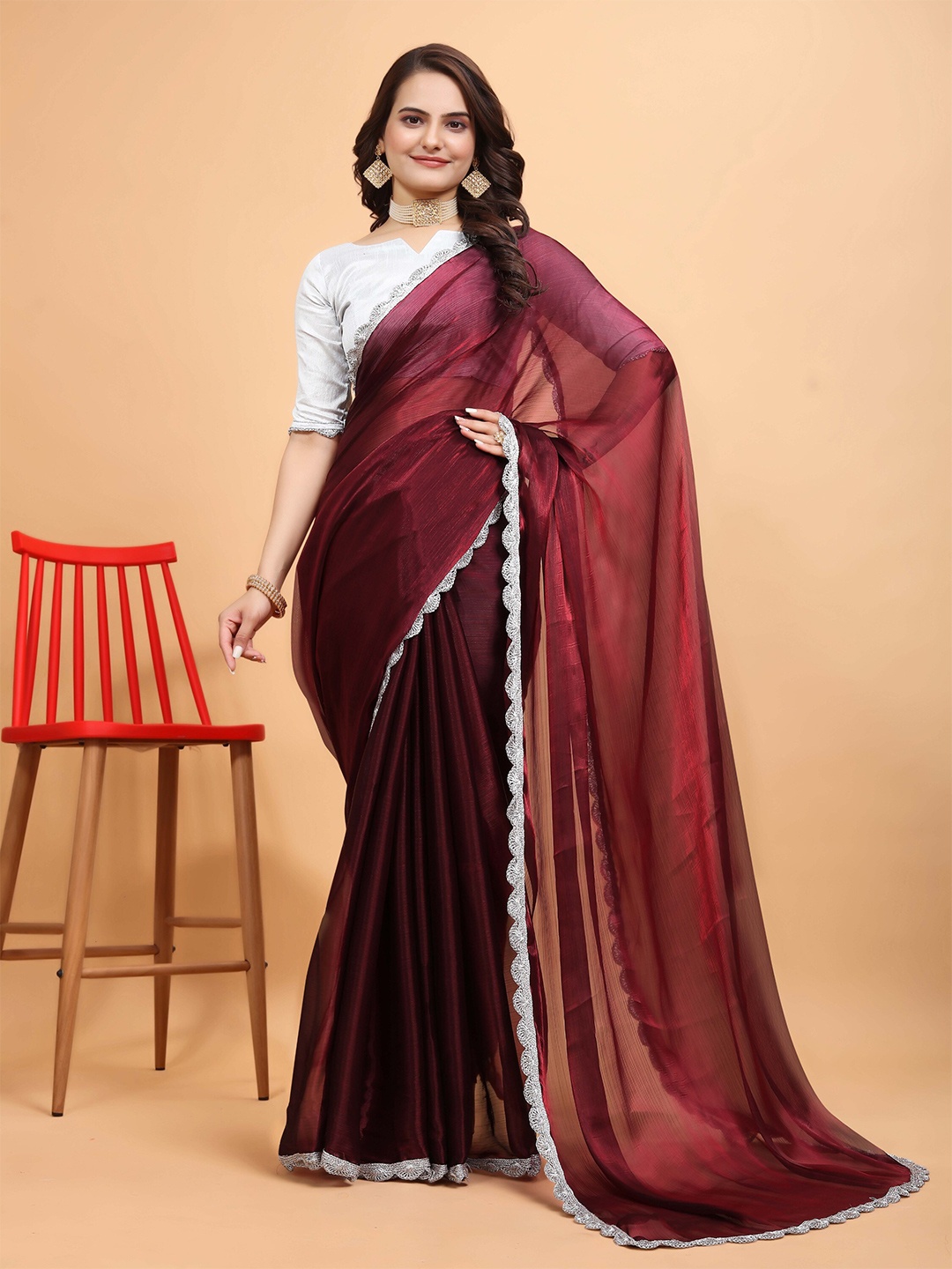 

Celeb Styles Pure Chiffon Saree, Maroon