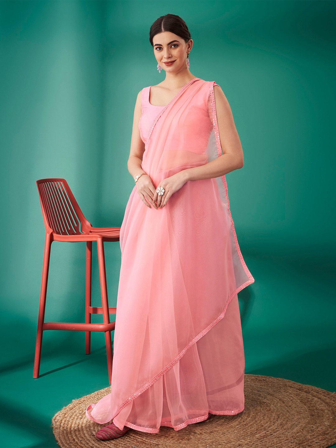

Celeb Styles Sequin Embellished Organza Saree, Peach